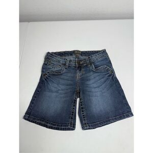 Bu Shorts Juniors 5 Blue Stretch Denim Dark Wash Low Rise 7" Inseam Y2K Casual